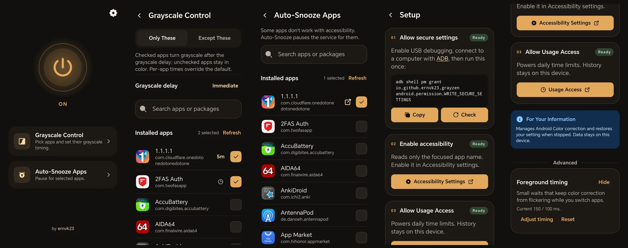 Grayzen screens: grayscale control,
                auto-snooze apps, setup, and advanced timing